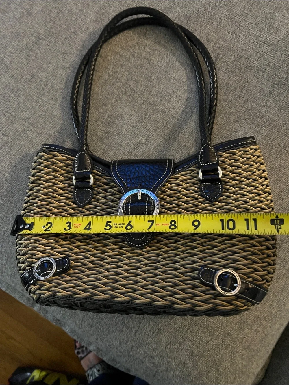 Brighton Woven Straw Tote with Black Trim and Silver Buckle GUC